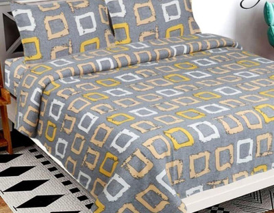MS AG TRADERS H Polycotton King Flat 300 TC Printed Bedsheet(Pack of 1, Grey)