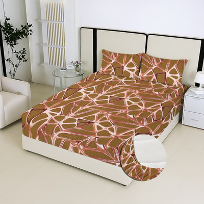 tarain collection Cotton King Fitted (Elastic) 220 TC Abstract Bedsheet(Pack of 1, Brown)
