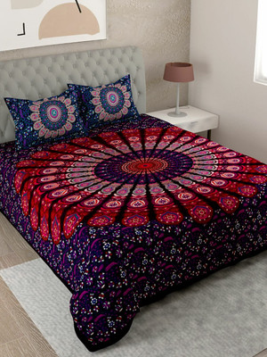 UNIQCHOICE 144 TC Cotton King Jaipuri Prints Flat Bedsheet(Pack of 1, Purple)