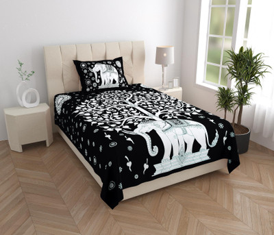 Unique Choice 220 TC Cotton Single Self Design Flat Bedsheet(Pack of 1, Black)