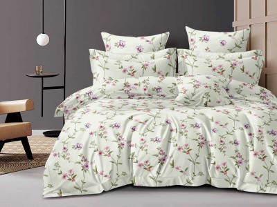 DECOR2ADMIRE Cotton Super King Flat 300 TC Printed Bedsheet(Pack of 1, Pista Green Floral)