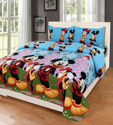 Flipkart SmartBuy 144 TC Microfiber Double Cartoon Flat Bedsheet(Pack of 1, Blue)