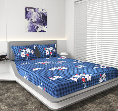 AMEYAA 240 TC Cotton Double Printed Fitted (Elastic) Bedsheet(Pack of 1, Black Dots)