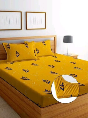 SPREI 210 TC Cotton Double Printed Fitted (Elastic) Bedsheet(Pack of 1, Yellow Floral)