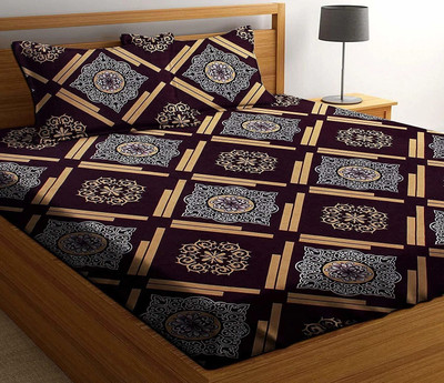 BEVI 300 TC Microfiber Double Floral Flat Bedsheet(Pack of 1, COFFE BROWN)