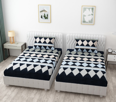 BROMWICK 280 TC Microfiber Single 3D Printed Flat Bedsheet(Pack of 2, Blue Triangle)
