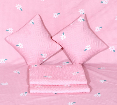 Moonroof Cotton Double Flat 300 TC Printed Bedsheet(Pack of 1, Pink Patti (1 Flat Bedsheet + 2 Pillow Cover + 2 Cushion Covers with Filler))