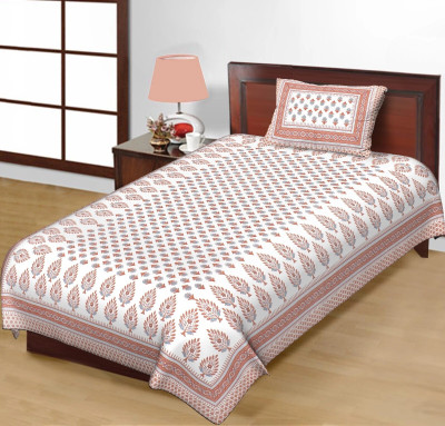 Salgia 140 TC Cotton Single Jaipuri Prints Flat Bedsheet(Pack of 1, Blue)