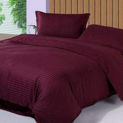 Lucifer Cotton, Satin Double Flat 280 TC Striped Bedsheet(Pack of 1, Dark Wine)