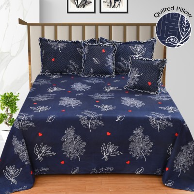 JBTC 310 TC Cotton Double Floral Flat Bedsheet(Pack of 1, Blue)