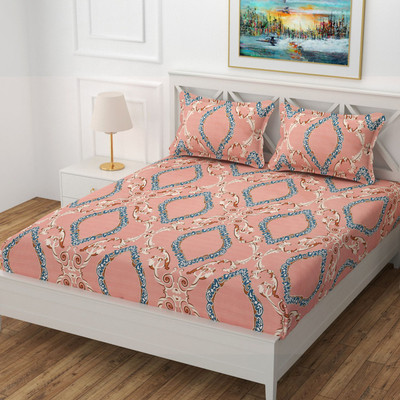 DECORHUT FAB Cotton Double Fitted (Elastic) 220 TC Printed Bedsheet(Pack of 1, DARK PINK)