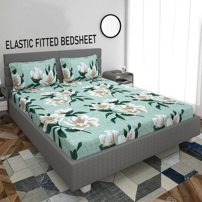 Home Garage 210 TC Cotton King 3D Printed Fitted (Elastic) Bedsheet(Pack of 1, Multicolor-3)