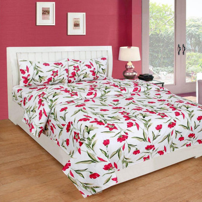 DEVZONE 140 TC Cotton Double Printed Flat Bedsheet(Pack of 1, White)