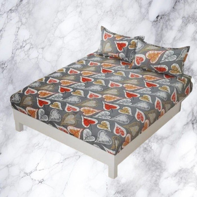 HOMYBEES Cotton Double Flat 220 TC Floral Bedsheet(Pack of 1, Grey)