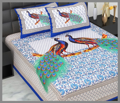 JAIPUR PRINTS Cotton Double Flat 160 TC Floral Bedsheet(Pack of 1, Blue)