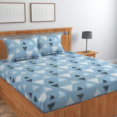 subhani Polycotton Double Flat 300 TC Motifs Bedsheet(Pack of 1, Light Blue, Black)