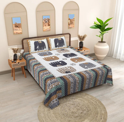 sayanan Cotton King Flat 270 TC Printed Bedsheet(Pack of 1, Multicolour & green)