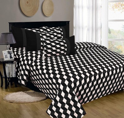 The Home Talk 180 TC Cotton King Geometric Flat Bedsheet(Pack of 1, Black & White(Cubes))