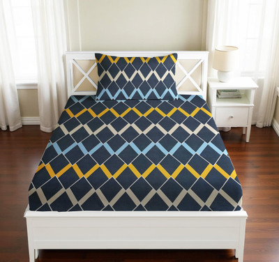 Vishal international Cotton Single Flat 220 TC Striped Bedsheet(Pack of 1, Blue Zig Zag)