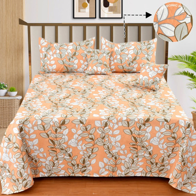 New Click Shop Cotton Double Flat 280 TC Floral Bedsheet(Pack of 1, 1 Bedsheet + 2 Quilted PillowCover + 2 Quilted CushionCovers.)