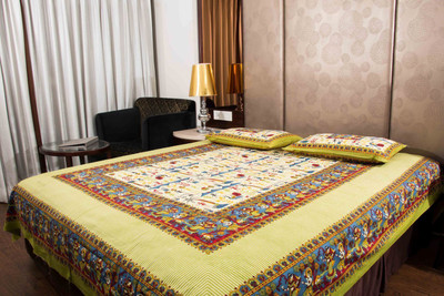 KANDY SHOP Cotton Double Flat 250 TC Jaipuri Prints Bedsheet(Pack of 1, Multicolor)