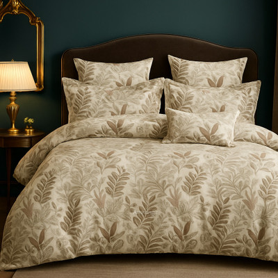 Amrange Cotton King Flat 190 TC Floral Bedsheet(Pack of 1, Sand)