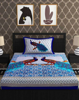 CLOTHOHUB Cotton Single Flat 144 TC Jaipuri Prints Bedsheet(Pack of 1, Blue)
