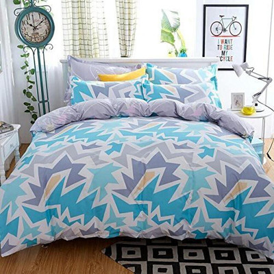 Huesland Cotton Double Flat 144 TC Abstract Bedsheet(Pack of 1, Blue, Grey)
