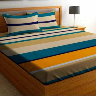 The Divine 450 TC Cotton Super King 3D Printed Fitted (Elastic) Bedsheet(Pack of 1, 239-Yelllow)