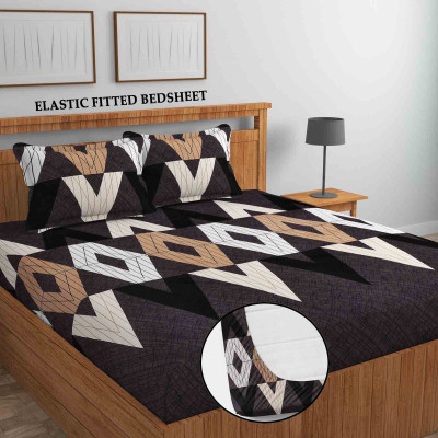 LATHWAL CREATIONS 300 TC Cotton Double Printed Fitted (Elastic) Bedsheet(Pack of 1, Black Dmd (1 Fitted Bedsheet + 2 Pillow Cover + 2 Cushion Covers with Filler)) LATHWAL CREATIONS 300 TC Cotton Double Printed Fitted (Elastic) Bedsheet(Pack of 1, Black Dmd (1 Fitted Bedsheet + 2 Pillow Cover + 2 Cushion Covers with Filler))