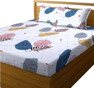 VIANSH 200 TC Cotton Double 3D Printed Fitted (Elastic) Bedsheet(Pack of 1, Multicolor)