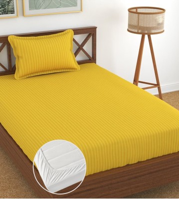 Lucury Trends 180 TC Cotton Single Striped Fitted (Elastic) Bedsheet(Pack of 1, Yellow)