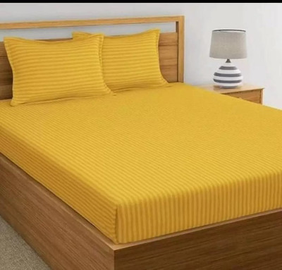 Aki Traders Polycotton Queen Flat 210 TC Striped Bedsheet(Pack of 1, Yellow)