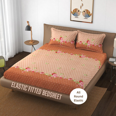 HIDECOR 250 TC Microfiber Double Printed Fitted (Elastic) Bedsheet(Pack of 1, Brown)