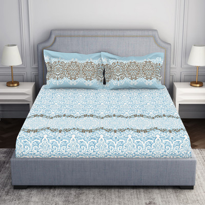 SPACES 144 TC Cotton Double Solid Flat Bedsheet(Pack of 1, Light Blue)