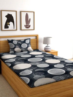 Shruvis Ekart Cotton Single Fitted (Elastic) 240 TC Printed Bedsheet(Pack of 1, Grey, White, Black)