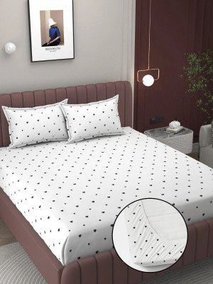 BELVOSTUM Cotton Double Fitted (Elastic) 220 TC Printed Bedsheet(Pack of 1, White)