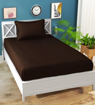 Home Stylish Polycotton Single Flat 240 TC Striped Bedsheet(Pack of 1, coffee)