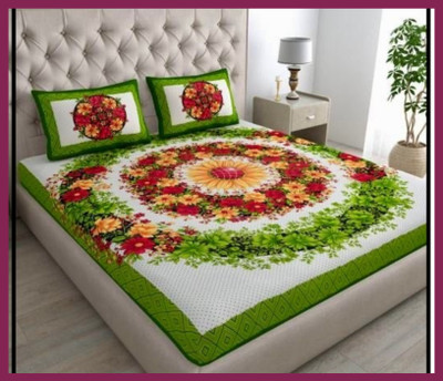 JAIPUR PRINTS Cotton Double Flat 210 TC Jaipuri Prints Bedsheet(Pack of 1, Green)
