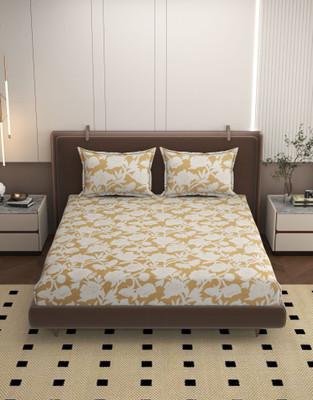 BROMWICK Microfiber Double Flat 250 TC Floral Bedsheet(Pack of 1, Beige)