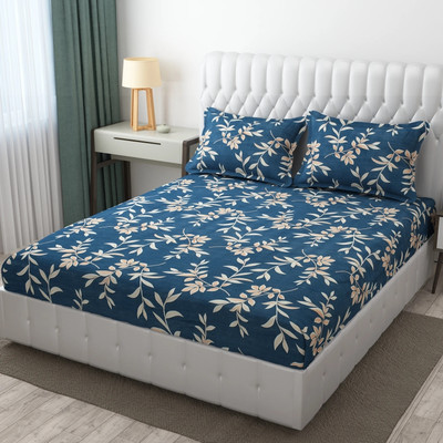 real dream Cotton Queen Fitted (Elastic) 200 TC Abstract Bedsheet(Pack of 1, Grey)