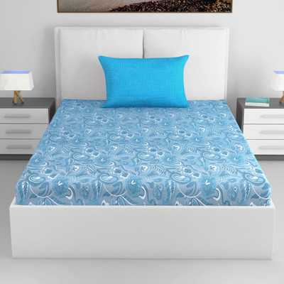Divine Casa Cotton Single Flat 144 TC Floral Bedsheet(Pack of 1, Daria Blue)