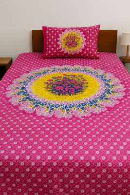 Sgt Cotton Single Flat 180 TC Jaipuri Prints Bedsheet(Pack of 1, Pink)
