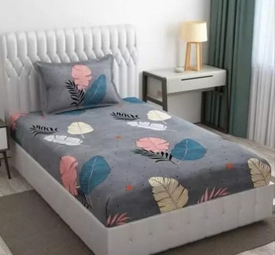 P.Rtrend 210 TC Cotton Single Printed Flat Bedsheet(Pack of 1, Grey)