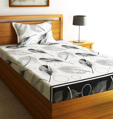 Fashion String 144 TC Microfiber Single Printed Flat Bedsheet(Pack of 1, Black and White)