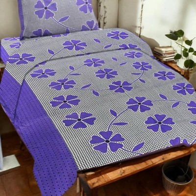 Newleaf Trends 145 TC Cotton Single Floral Flat Bedsheet(Pack of 1, Purple)