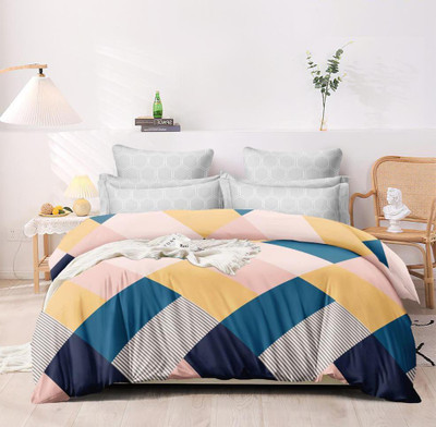 CASTIQA 150 TC Microfiber King Checkered Flat Bedsheet(Pack of 1, Multicolor)