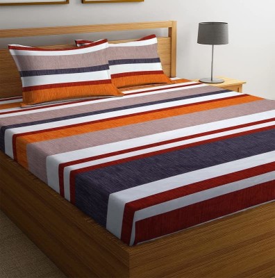 Amrange 190 TC Microfiber Double Striped Flat Bedsheet(Pack of 1, Multicolor)