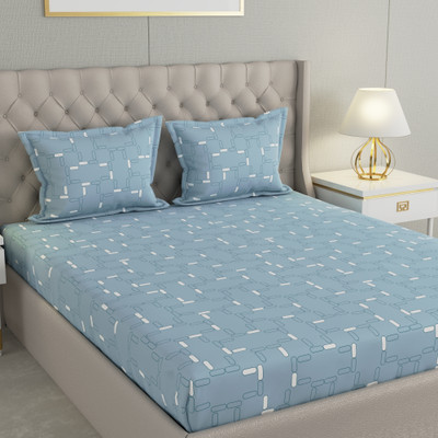 Raymond Home Cotton Double Flat 104 TC Geometric Bedsheet(Pack of 1, Zinnia Blue)