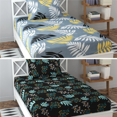 Prosseya 220 TC Cotton Single Printed Flat Bedsheet(Pack of 2, multi 2)